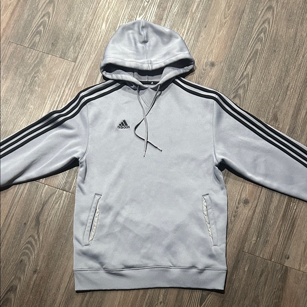 Adidas Light Gray Hoodie with Black Stripes